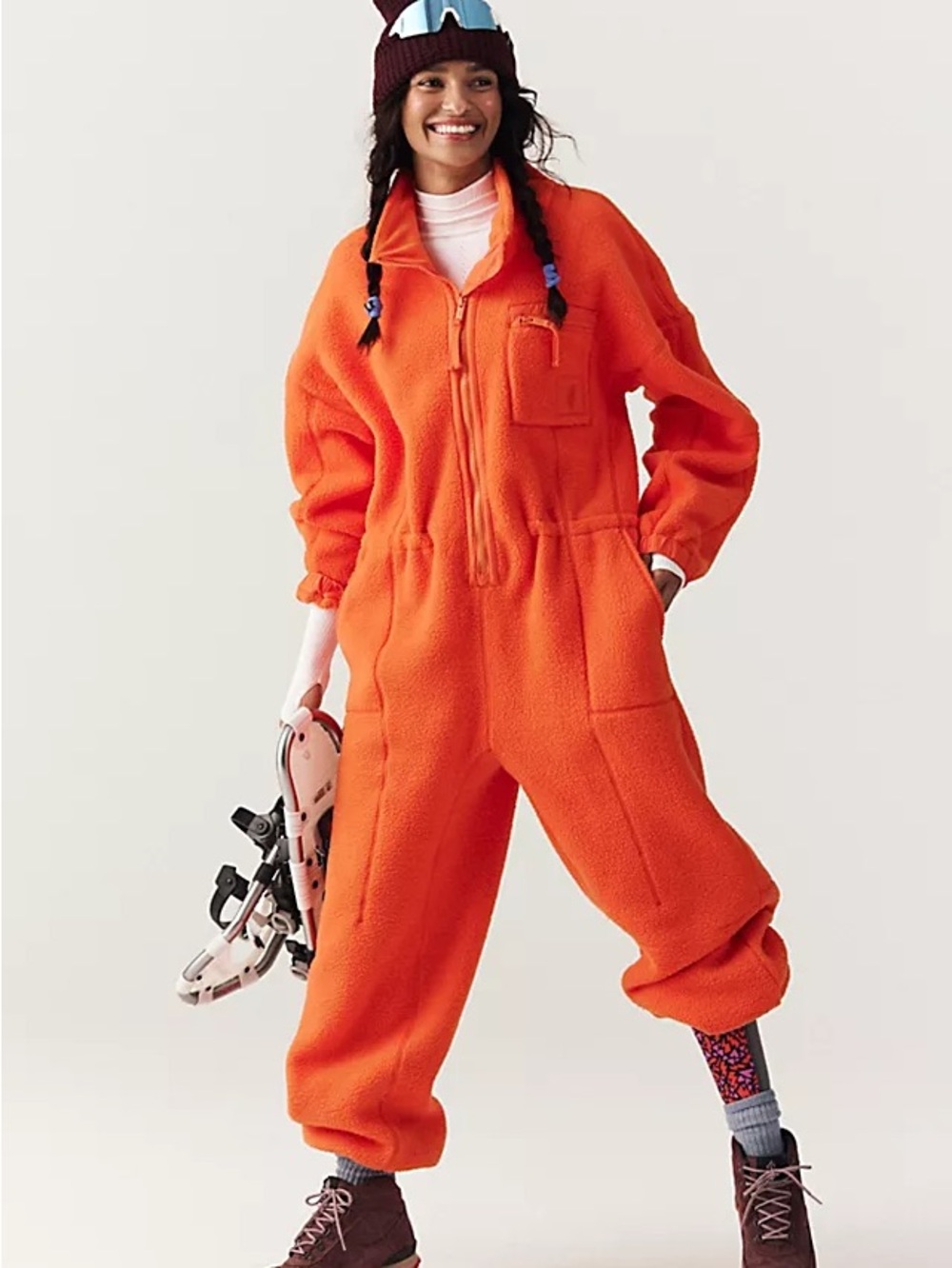 Free People Movement Hit The Slopes Fleece Jumpsuit Orange Large
